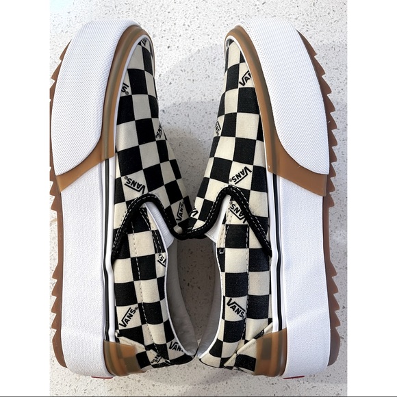 Vans Slip On Stacked platform Checkerboard Skate Shoe - Black / White - Picture 8 of 8